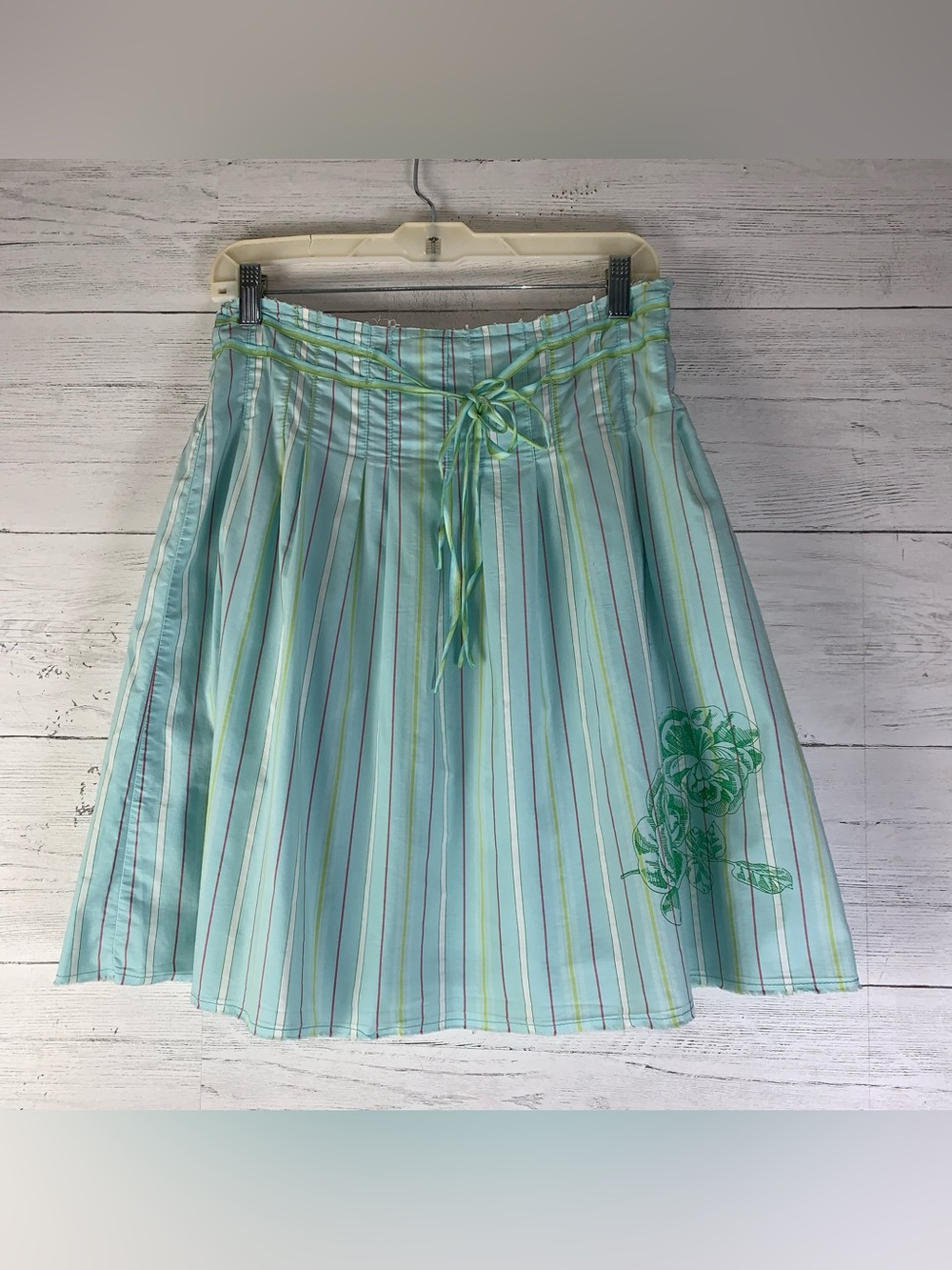 Vintage 2000s Y2K Skirt Colorful Stripes Floral Cotton Blend Fairycore Size 2